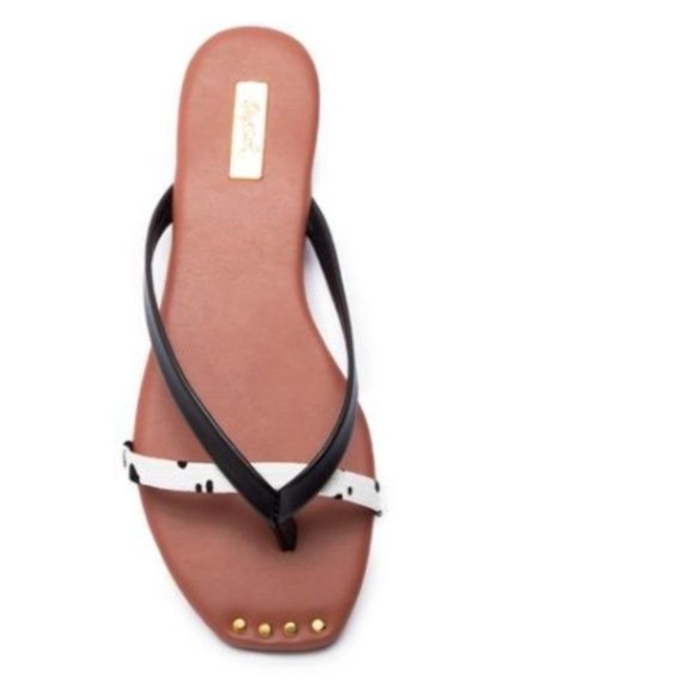 !! NEW !! Two Way Strap Sandals with Gold Detail in Black Cow Print